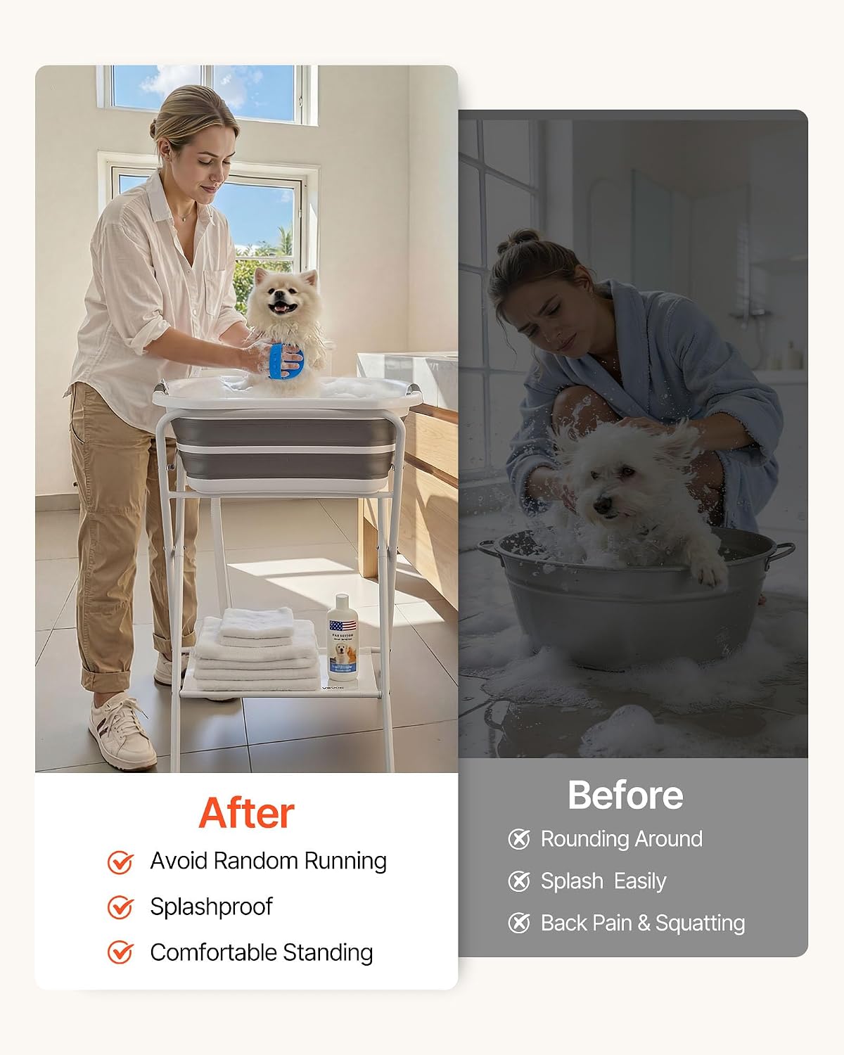 Dog Bathtub, Elevated Dog Bath Tub, 2 in 1 Collapsible Pet Bathing Grooming Wash Station, Portable Foldable