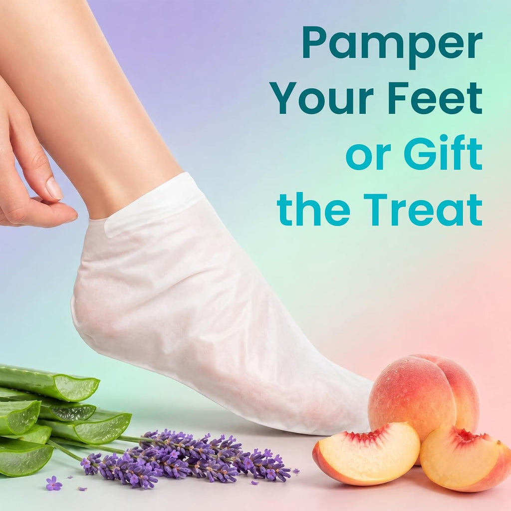 Foot Peeling Mask (6 pairs) Exfoliating Foot Mask for Dry Cracked Feet with Lavender, Aloe Vera, Peach & Shea Butter