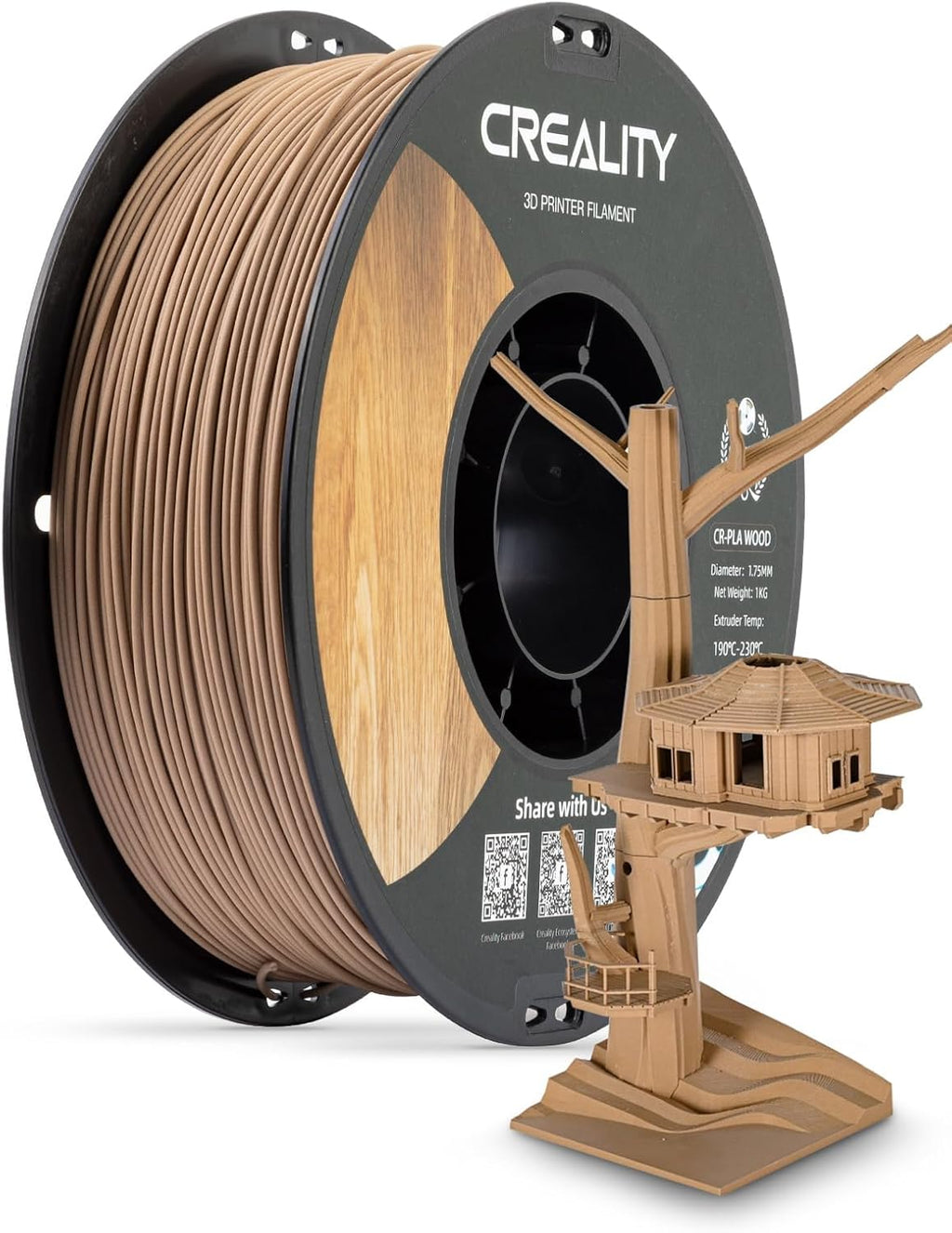 Wood Filament PLA 1.75 mm, Smooth Silk Texture, 1kg(2.2lbs)/Spool for 3D Printer