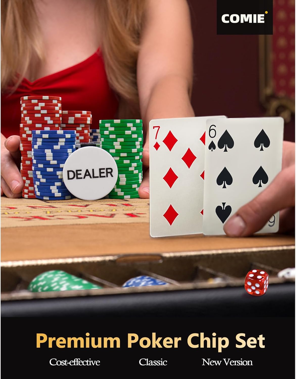 Poker Chips with Numbers,500PCS Poker Chip Set with Aluminum Travel Case,11.5 Gram Poker Set for Texas Holdem