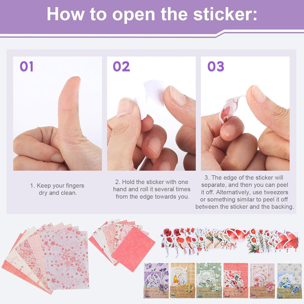 480 Pcs Floral Scrapbook Paper Junk Journal Stickers Supplies 6 Spring Scrapbook Supplies for Planner Journaling Album