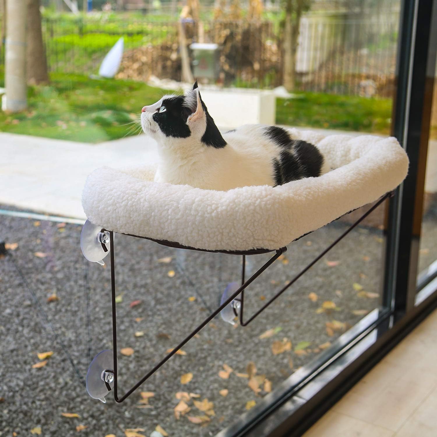 Cat Window Perch - 100% Metal Supported from Below - Comes with Warm Spacious Pet Bed - Cat Window Hammock for Large