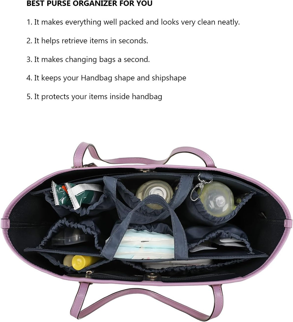 Removable Organizer Insert with Insulated Pocket,Updated Diaper Bag with 11 Total Pockets&Changing Pad, Handbag Tote
