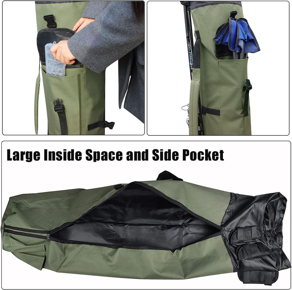 Fishing Pole Bag with Rod Holder Canvas Carrier Bag Fishing Rod Reel Organizer Bag Foldable Fishing Tackle Storage