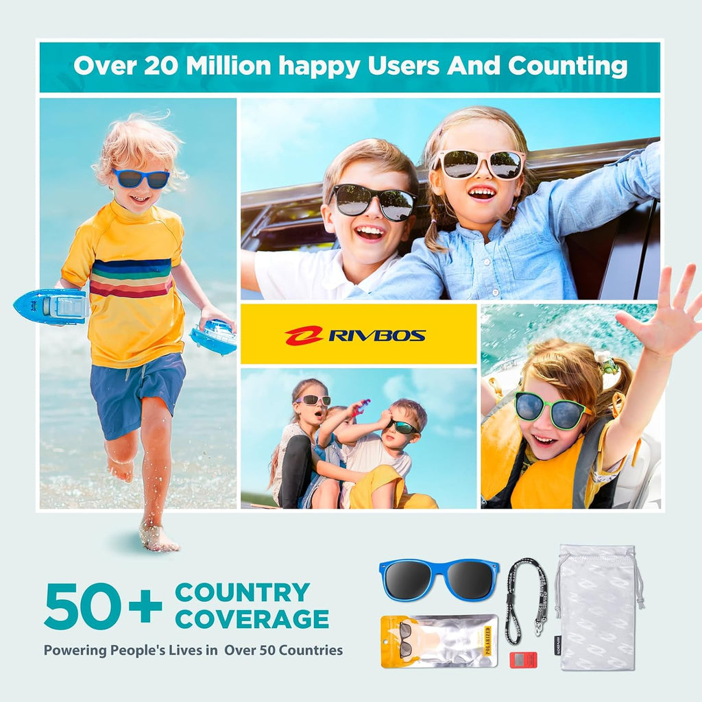 Kids Sunglasses Polarized UV400 TPE with Strap for Boys Girls RBK004 | Flexible rubber frame with UV protection and