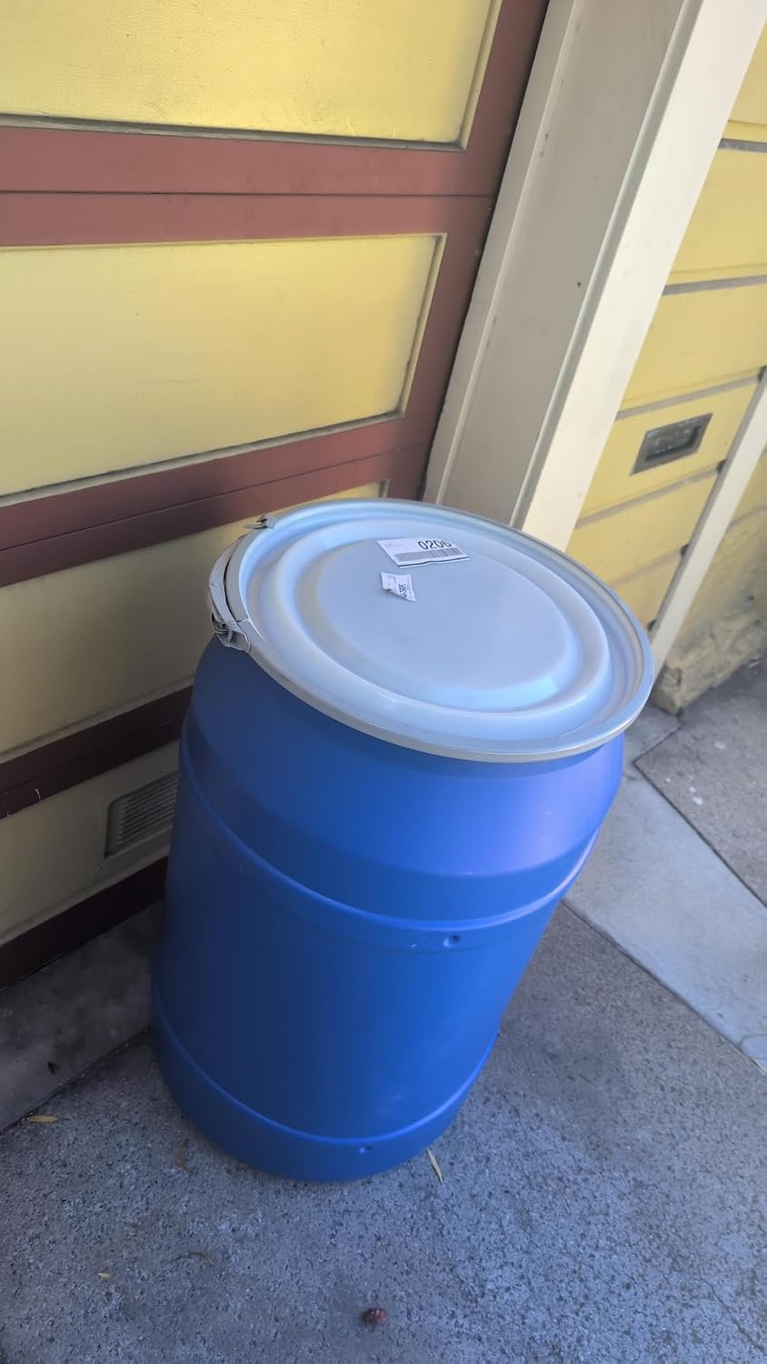 55-Gallon Open Head Water Storage Barrel, BPA Free, Emergency Water Supply - Eco Friendly - Lever-Lock Lid - Made in