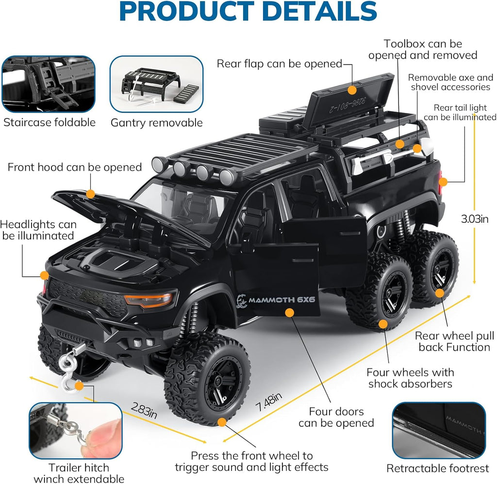 Toy Trucks for Boys 1/32 Diecast Trucks Metal Mammoth Model Truck Toy | Collectible Pickup Truck Model Kit,Pull Back