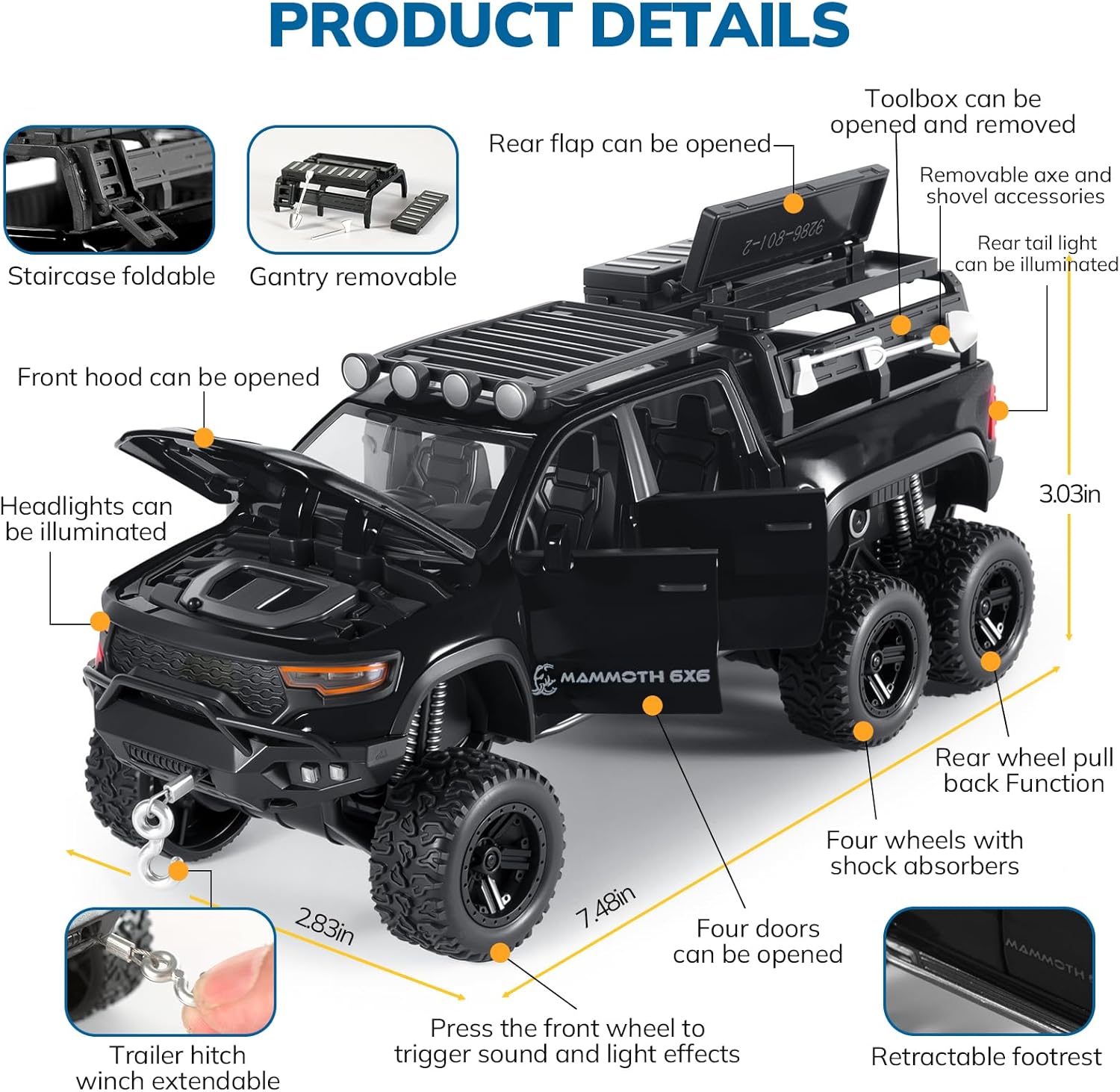 Toy Trucks for Boys 1/32 Diecast Trucks Metal Mammoth Model Truck Toy | Collectible Pickup Truck Model Kit,Pull Back