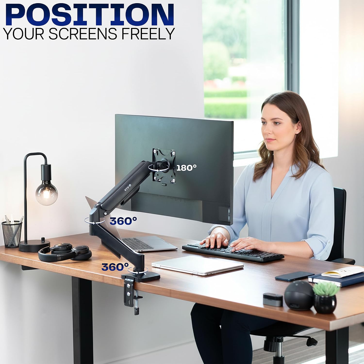 Single Monitor Stand, Fully Adjustable Arm for 17 to 32 inch Screen, Mechanical Articulating Desk Mount, Gaming and