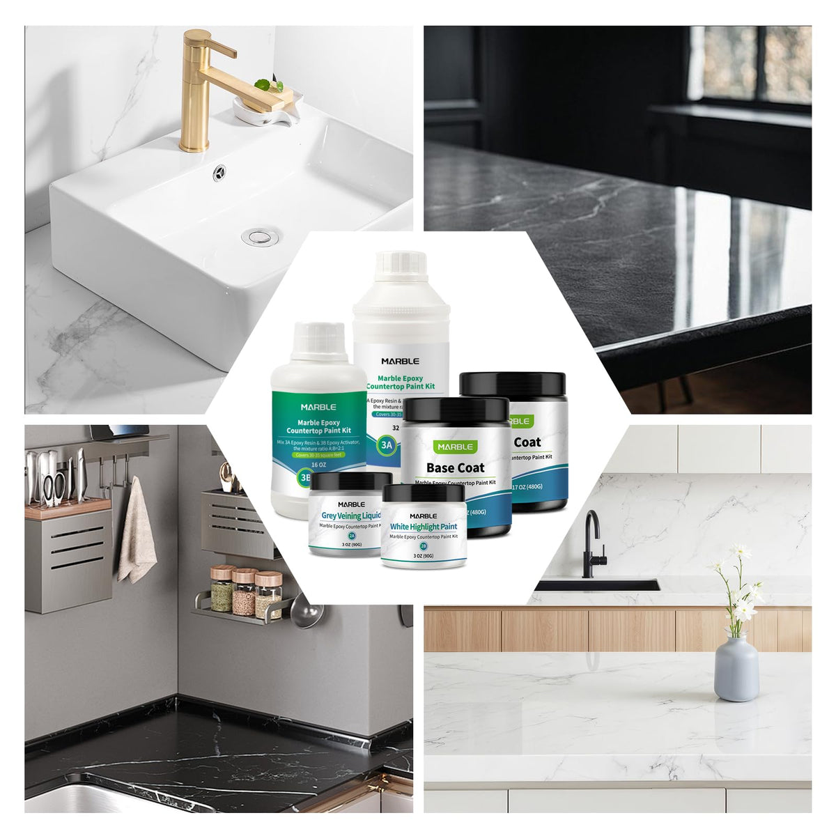 Black Epoxy Marble Countertop Paint Kit Counter top Coating