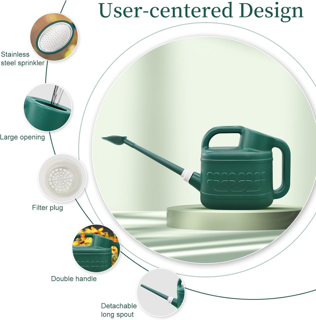 2 Gallon Watering Can, Garden Watering Can Outdoor, Plant Water Can with Removable Long Spout and Stainless Steel