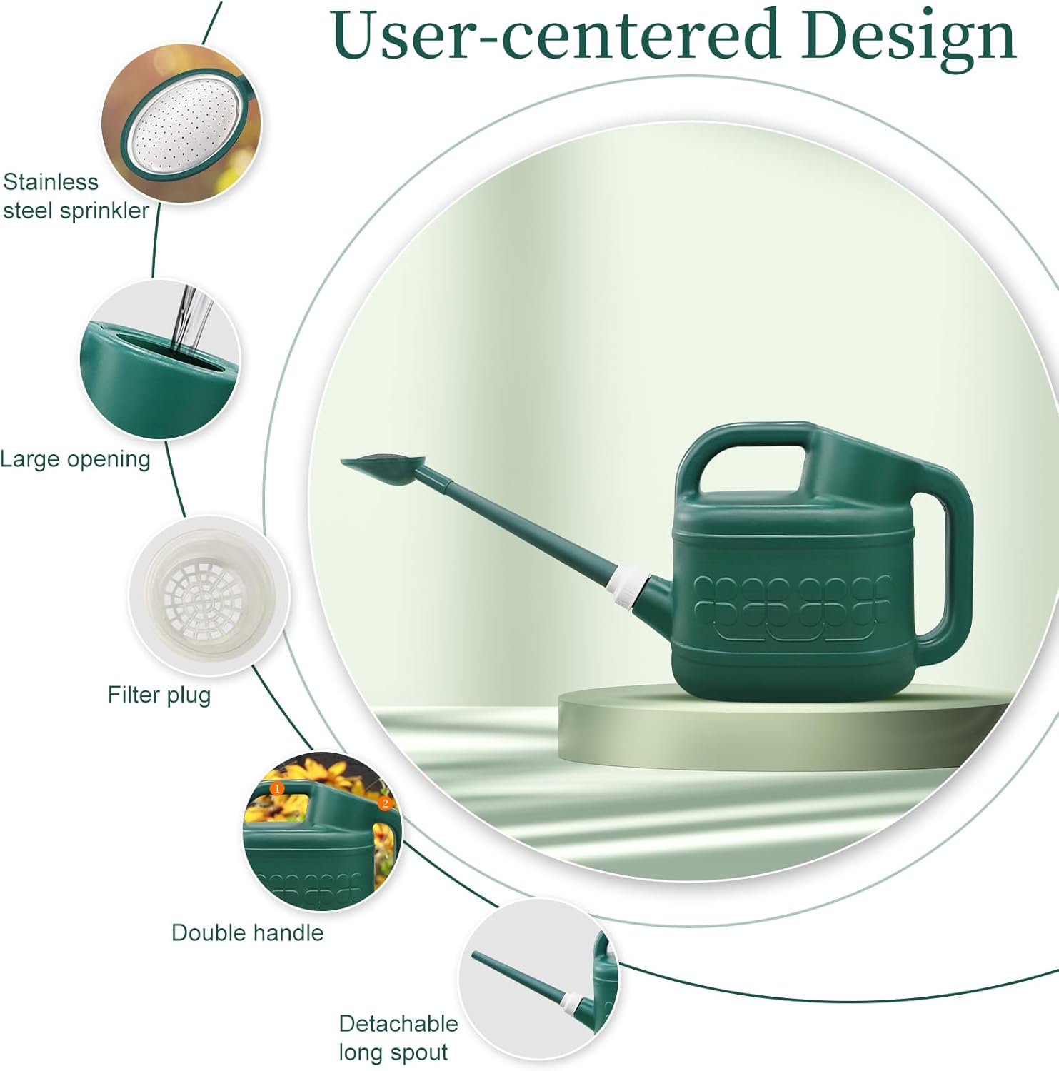 2 Gallon Watering Can, Garden Watering Can Outdoor, Plant Water Can with Removable Long Spout and Stainless Steel