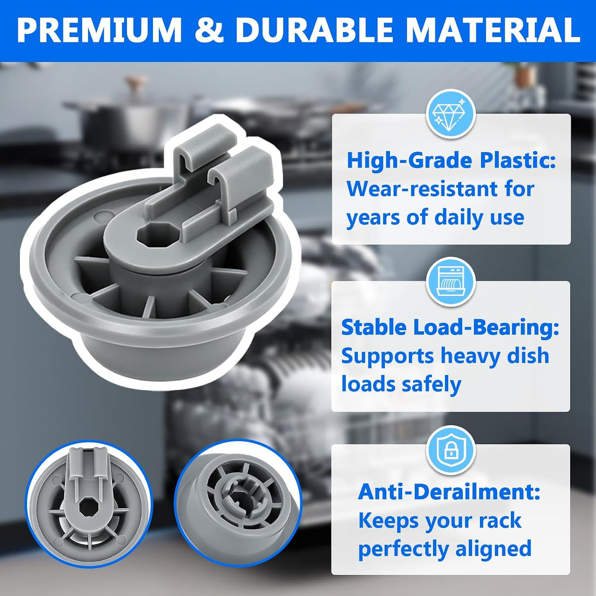 10016657 Dishwasher Extended Lower Rack Wheels Kit Fit for Bosch, 8-Pack