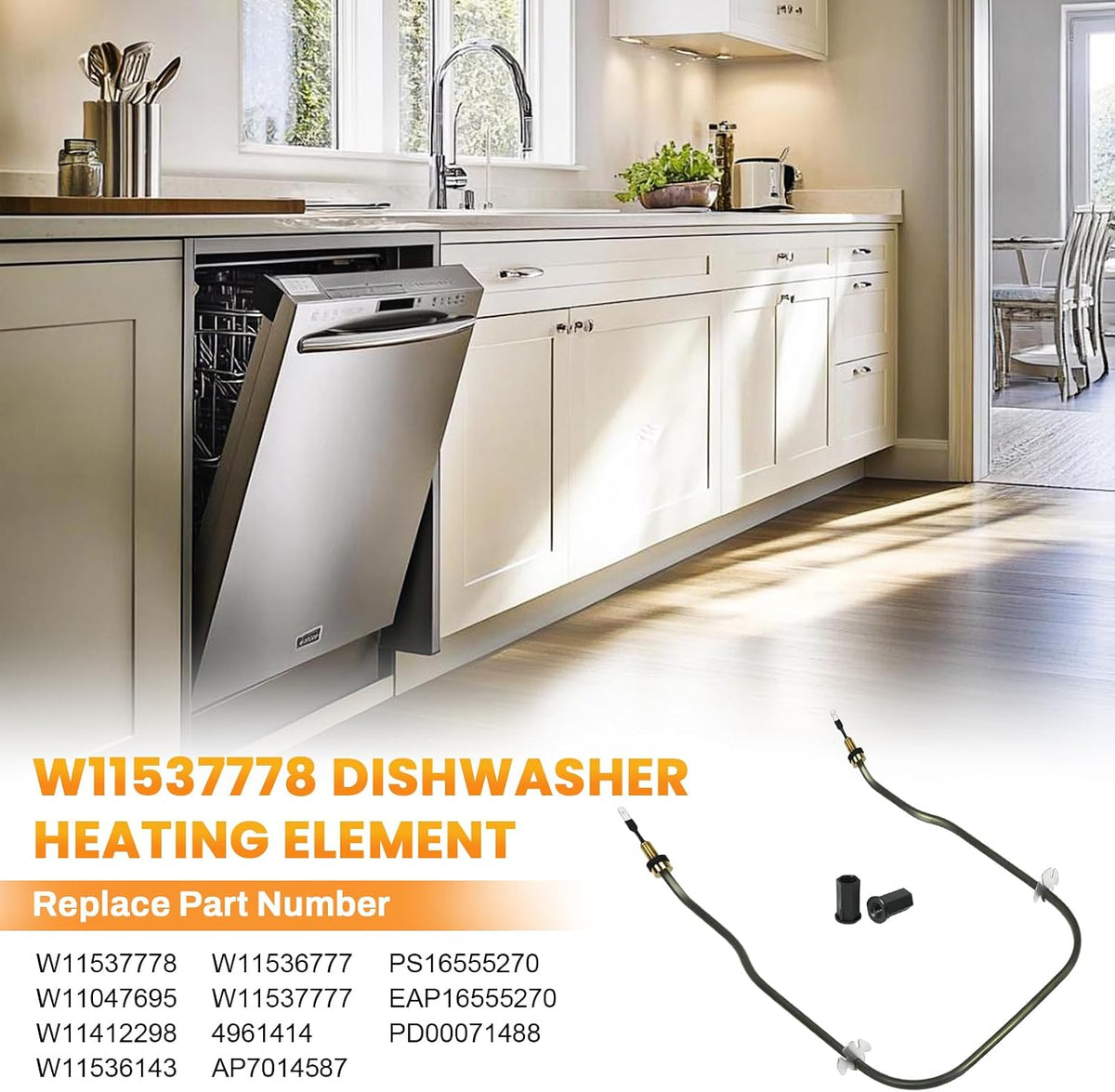 W11537778 Dishwasher Heating Element Replacement for Whirlpool, Kenmore, KitchenAid, Maytag - Replaces W11538351, W11412298, W11047695, W11536143, W11536777