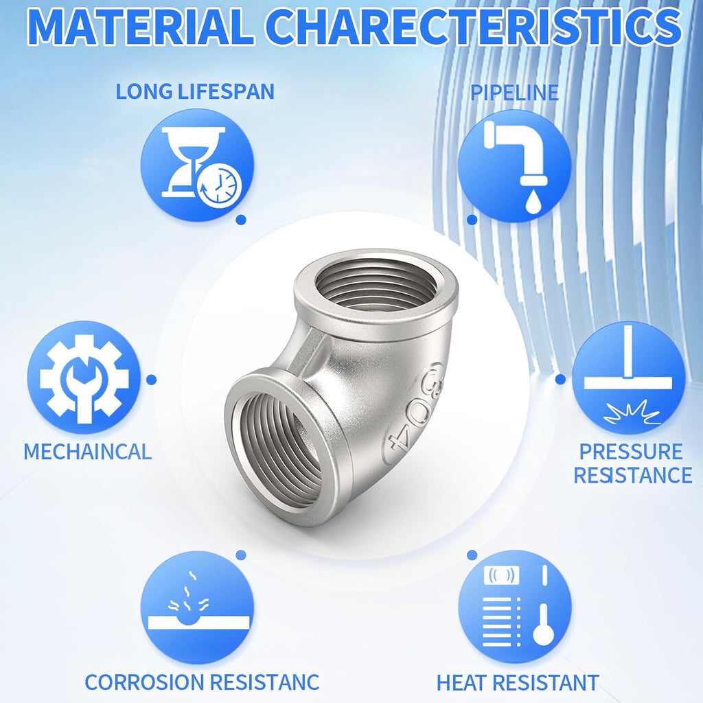 ChillWaves 304 Stainless Steel Pipe Fitting, 90 Degree Elbow 1" NPT Female x 1" NPT Female Thread Adapter(3-PACK)