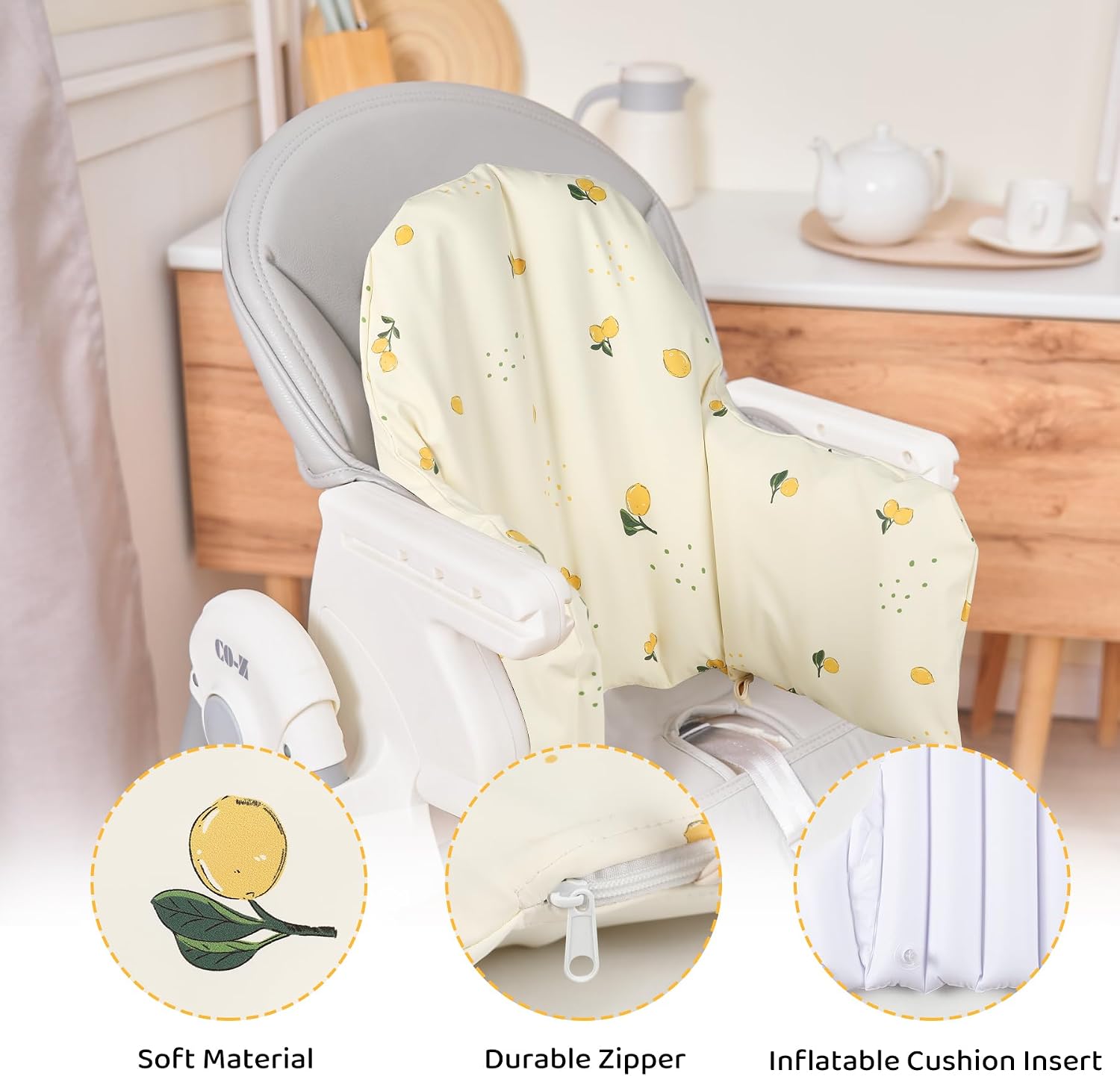 High Chair Cushion with Cover Pad for IKEA Antilop Babies Toddlers Inflatable & Reversible Built-in Inflatable Cushion