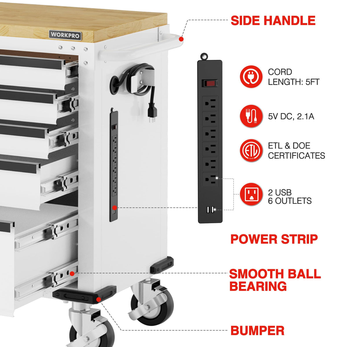 52" x 20" Rolling Tool Chest, 5-Drawer & 1-Door
