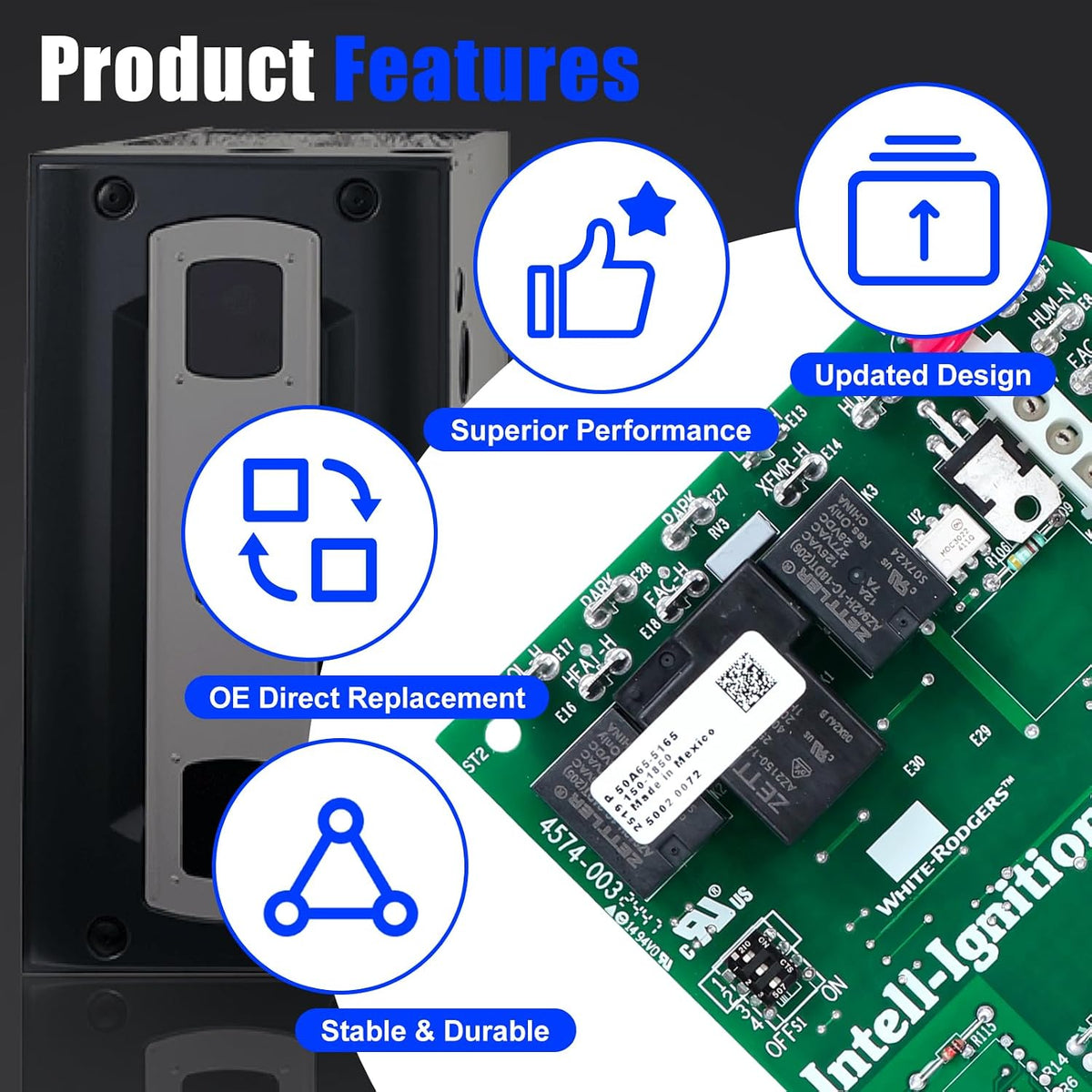50A65-5165 Gas Furnace Control Board Compatible with Trane & American Standard - Replaces White-Rodgers 50A65-475, 50A65-474, 50A65-476 - Single Stage HSI Ignition Controller with 80V Output