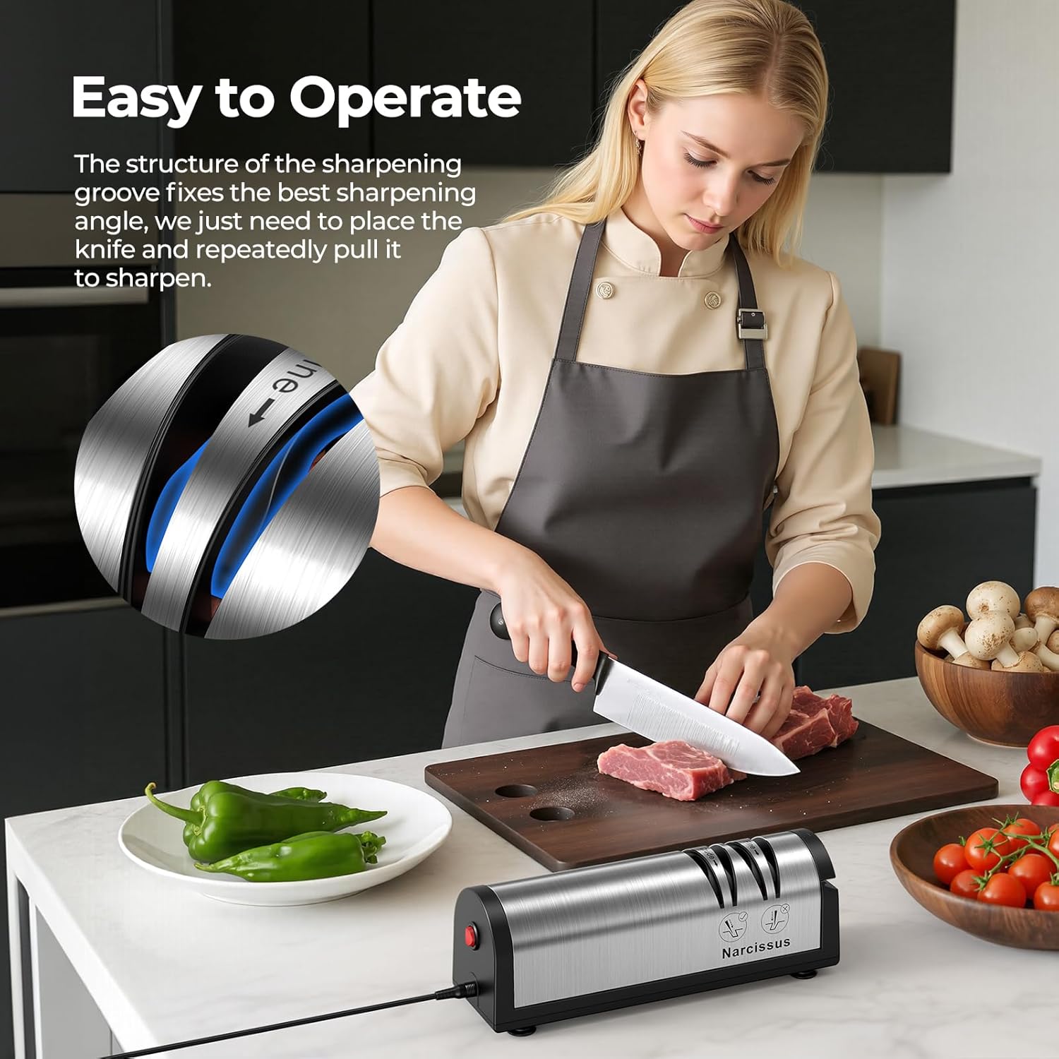 Knife Sharpener, Professional 2 Stage Electric Knife Sharpener for Quick Sharpening & Polishing, with Scissors