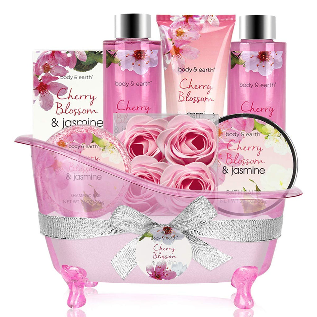 Gift Baskets for Women Bath and Body Set for Her, Cherry Blossom & Jasmine Spa Gifts for Women , Birthday, Mother's