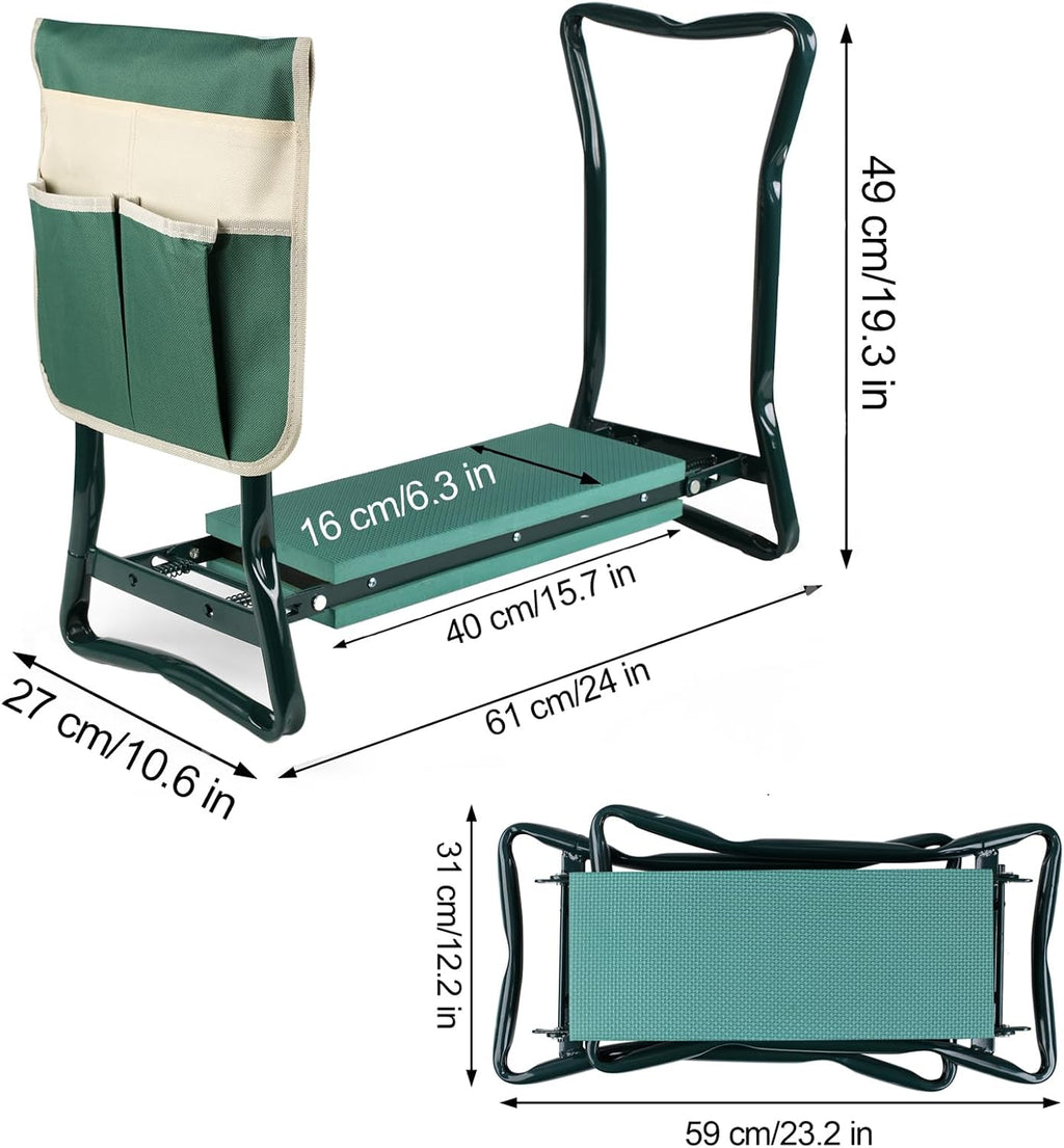 Garden Kneeler and Seat Foldable Gardening Bench Stool with Tool Bag Pouch EVA Foam Pad Outdoor Practical Garden