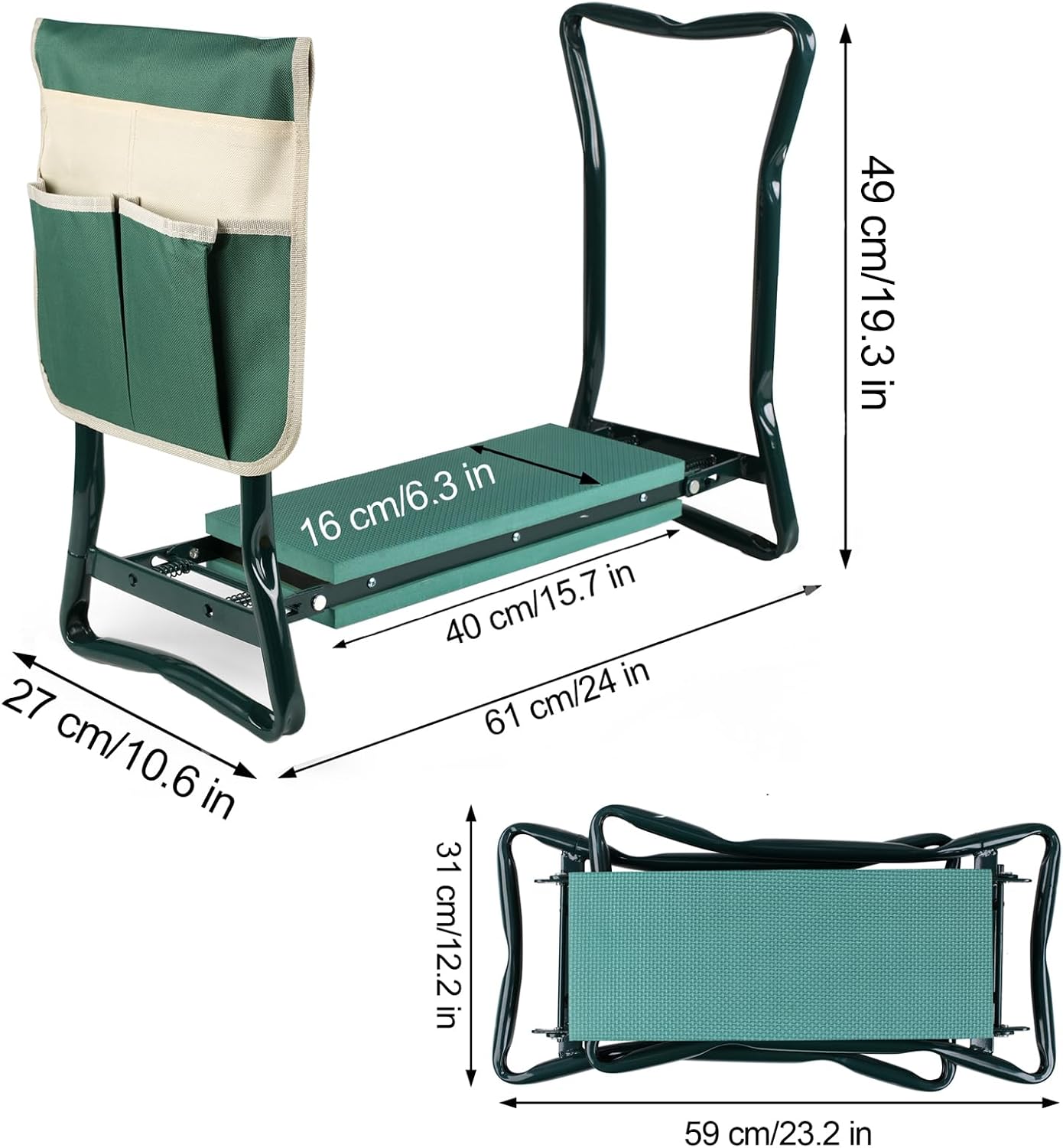 Garden Kneeler and Seat Foldable Gardening Bench Stool with Tool Bag Pouch EVA Foam Pad Outdoor Practical Garden