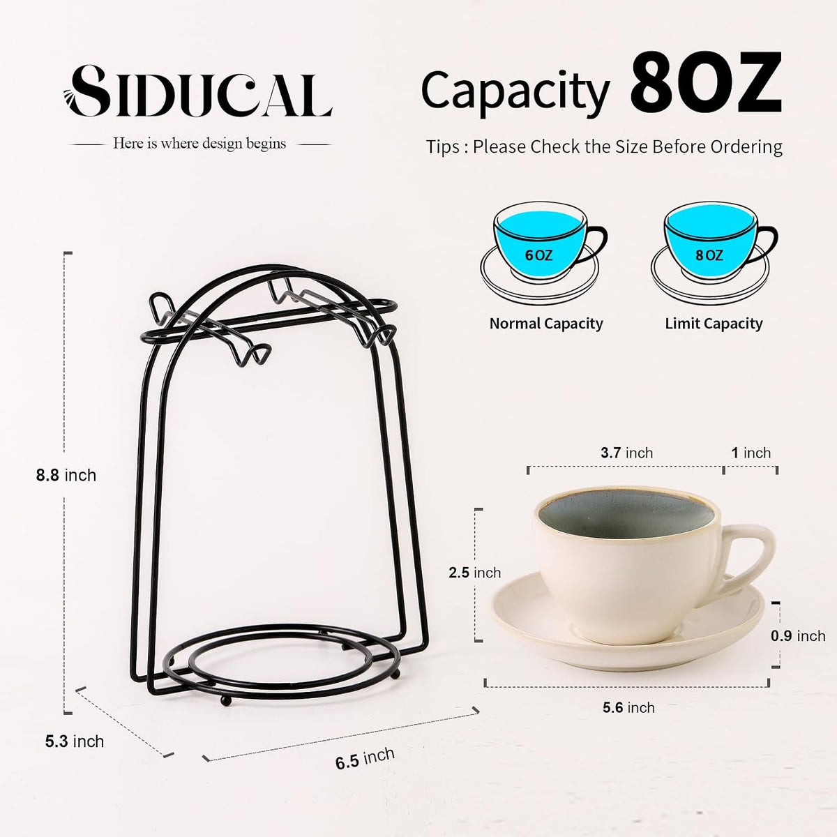 Stackable Cappuccino Cup Set of 4 [8oz] Activated-Glazed Ceramic Coffee Cup