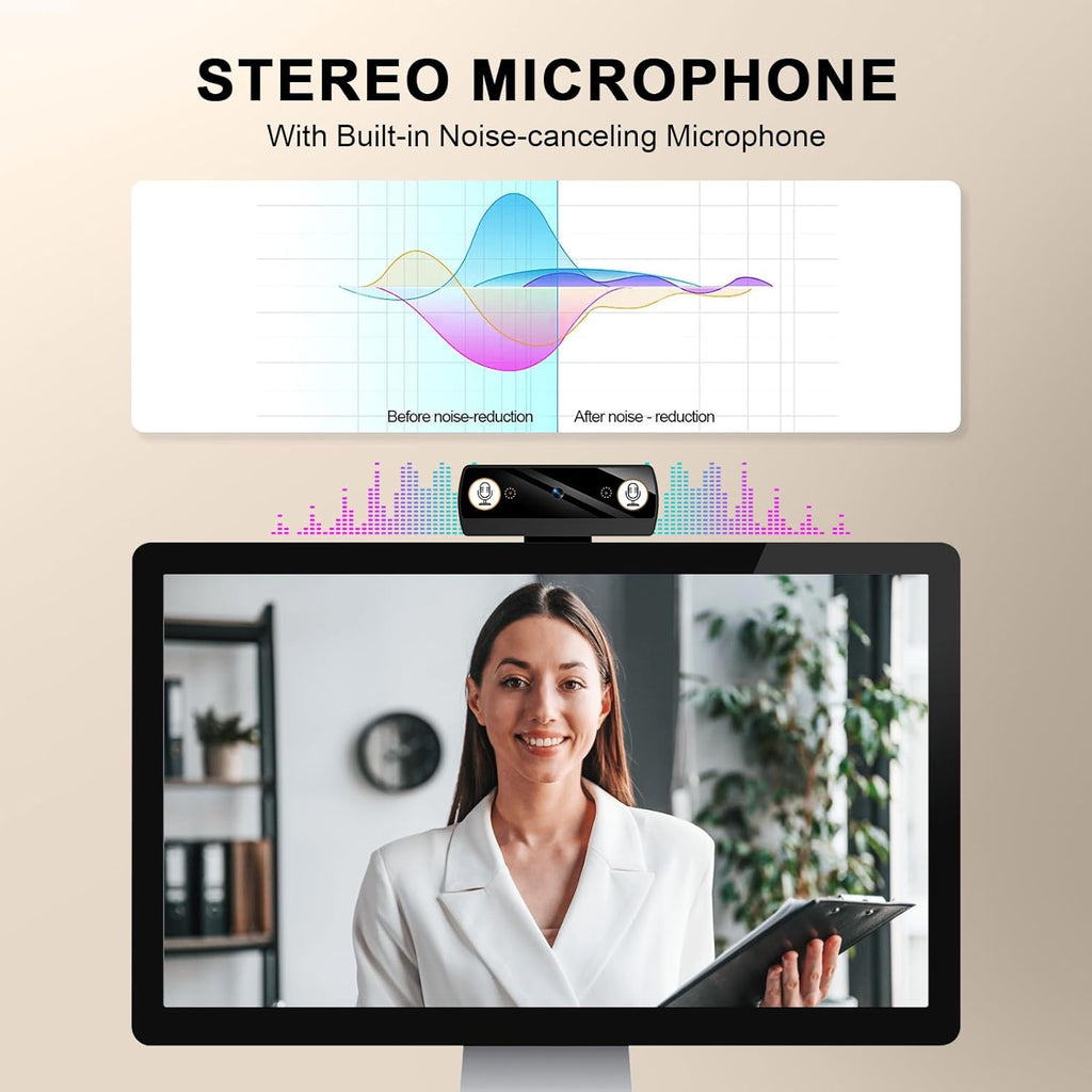 1080P Webcam with Microphone, Full HD Video Calling Web Camera, HD Light Correction Streaming Webcam for