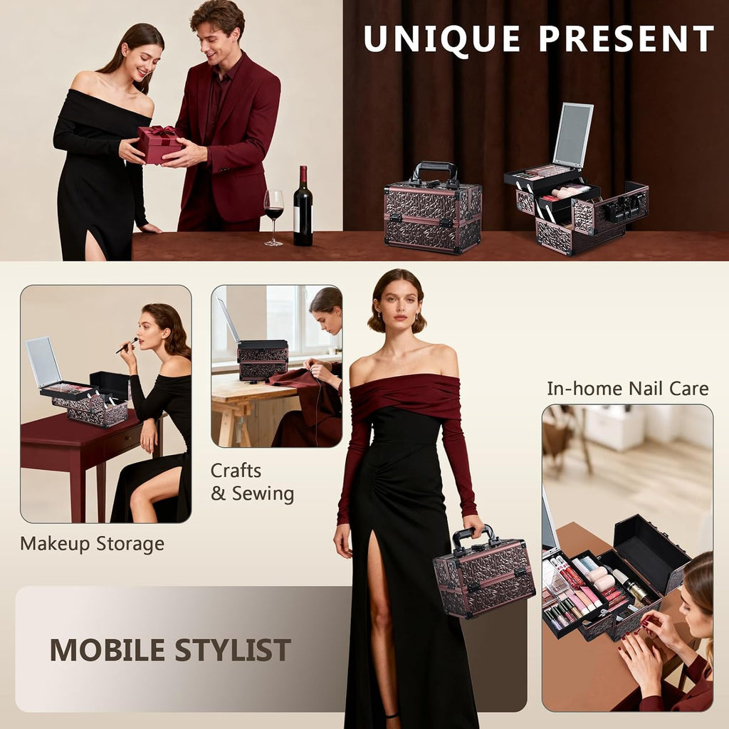 Makeup Case Organizer Makeup Box Cosmetic Train Case with Mirror