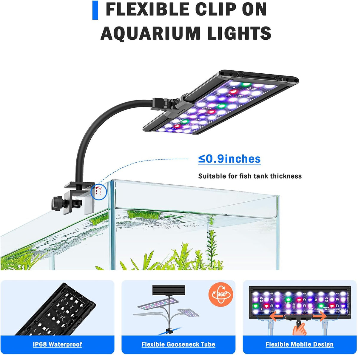 Clip On Aquarium Light, 24/7 & DIY Mode Full Spectrum Fish Tank Light