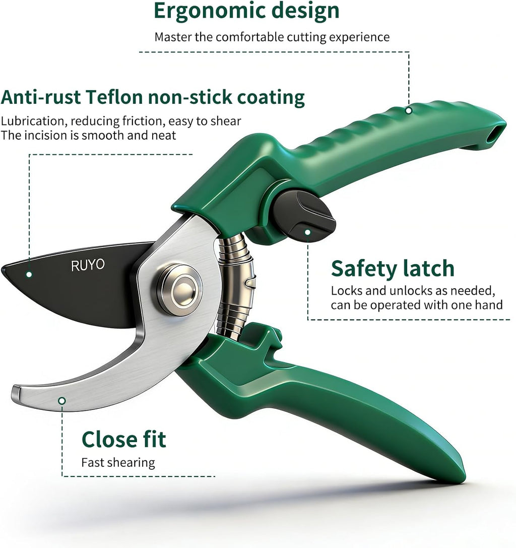 Bypass Pruning Shears, 3/8-Inch Cut Capacity Garden Clippers, Gardening Scissors with Sharp, Rust Resistant Steel