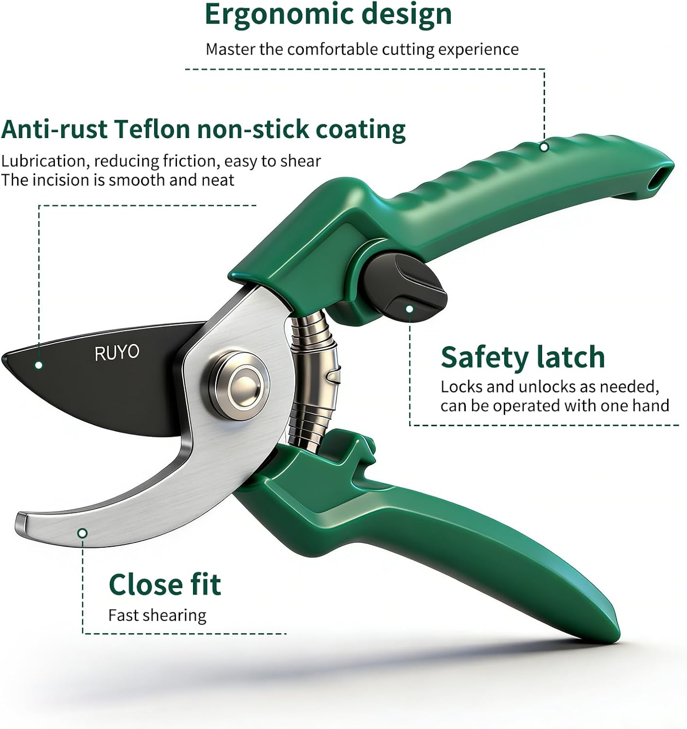 Bypass Pruning Shears, 3/8-Inch Cut Capacity Garden Clippers, Gardening Scissors with Sharp, Rust Resistant Steel
