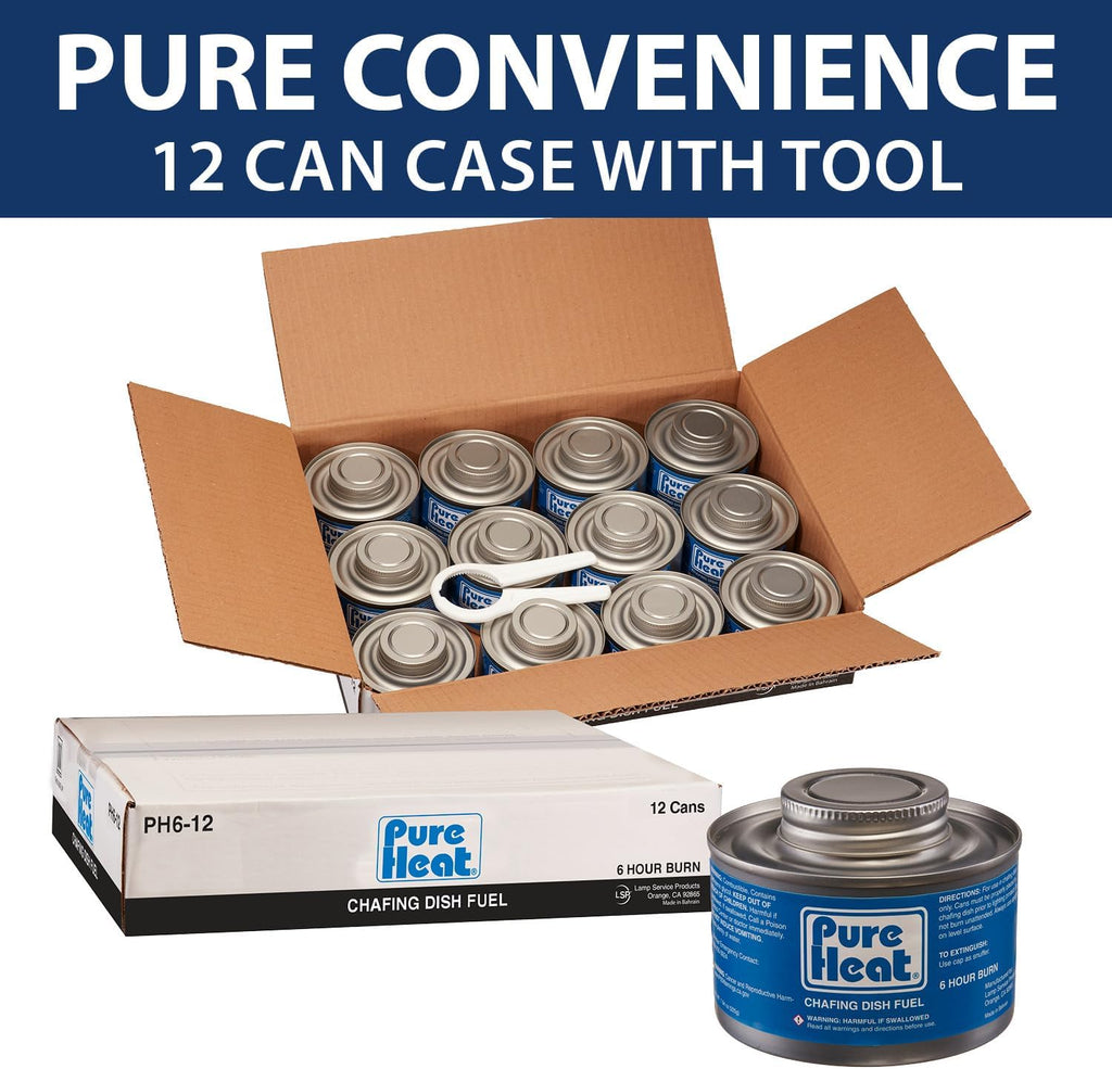 6-Hour Chafing Fuel Cans (12 Pack) - Resealable Burner Fuel - Food Warmer Cans for Chafing Dishes - Canned Heat