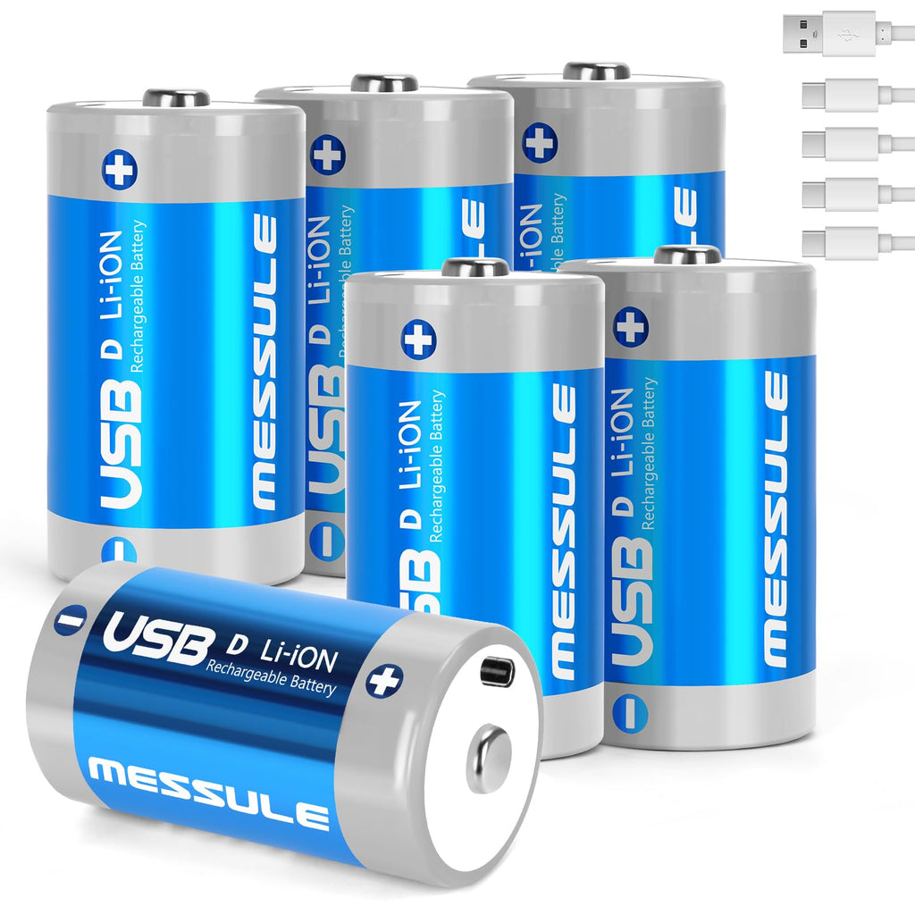 Rechargeable Lithium D Batteries with 4 in 1 USB-C Charge Cable