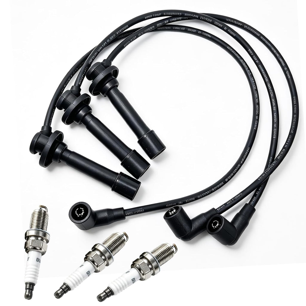 Spark Plug Wires and Spark Plugs Set Compatible with John Deere 825i 825i S4 Replace MIA11722 MIA11723 MIA11724