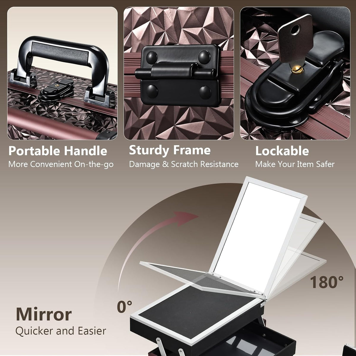 Makeup Case Organizer Makeup Box Cosmetic Train Case with Mirror