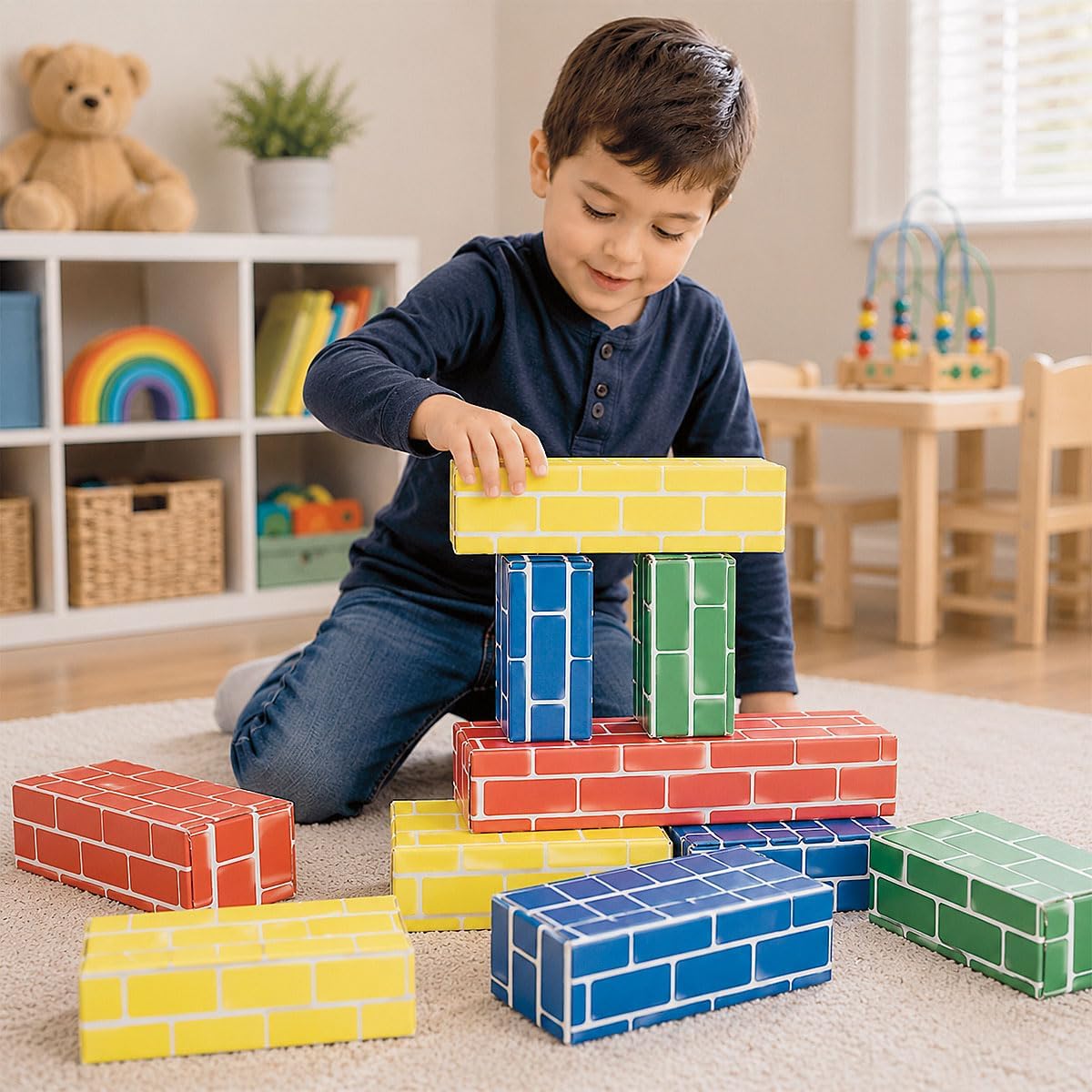 Primary Building Bricks - Kids Cardboard Blocks, Each 9" x 4" x 2" (Set of 24)