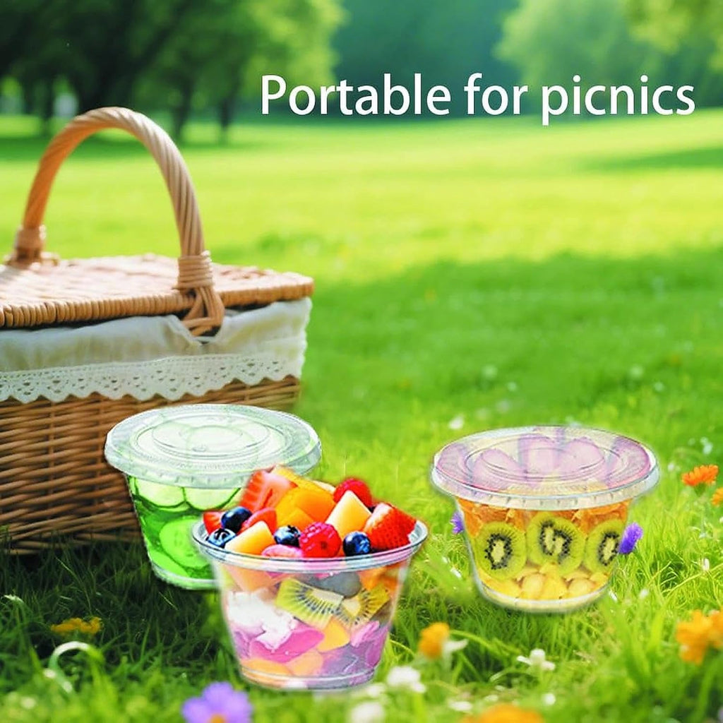 50 Sets 9 Oz Clear Disposable Plastic Portion Cups With Lids, Party, Picnic