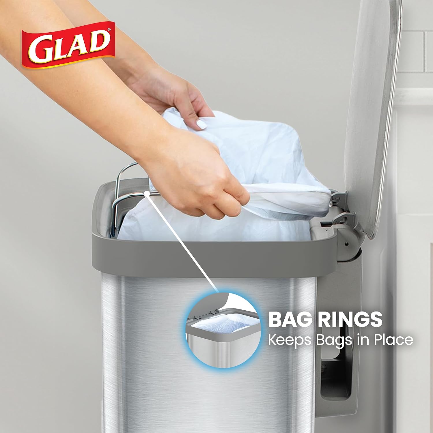 20 Gallon All Brushed Stainless Steel Trash Can with Clorox Odor Protection | Large Metal Kitchen Garbage Bin with