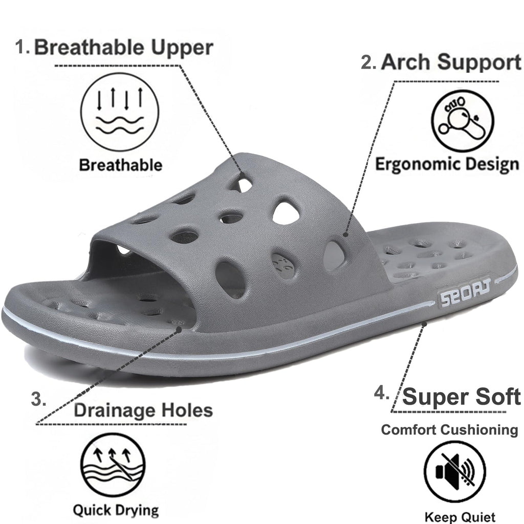 Shower Shoes for Women Men, Quick Drying Shower Sandals with Drain Holes