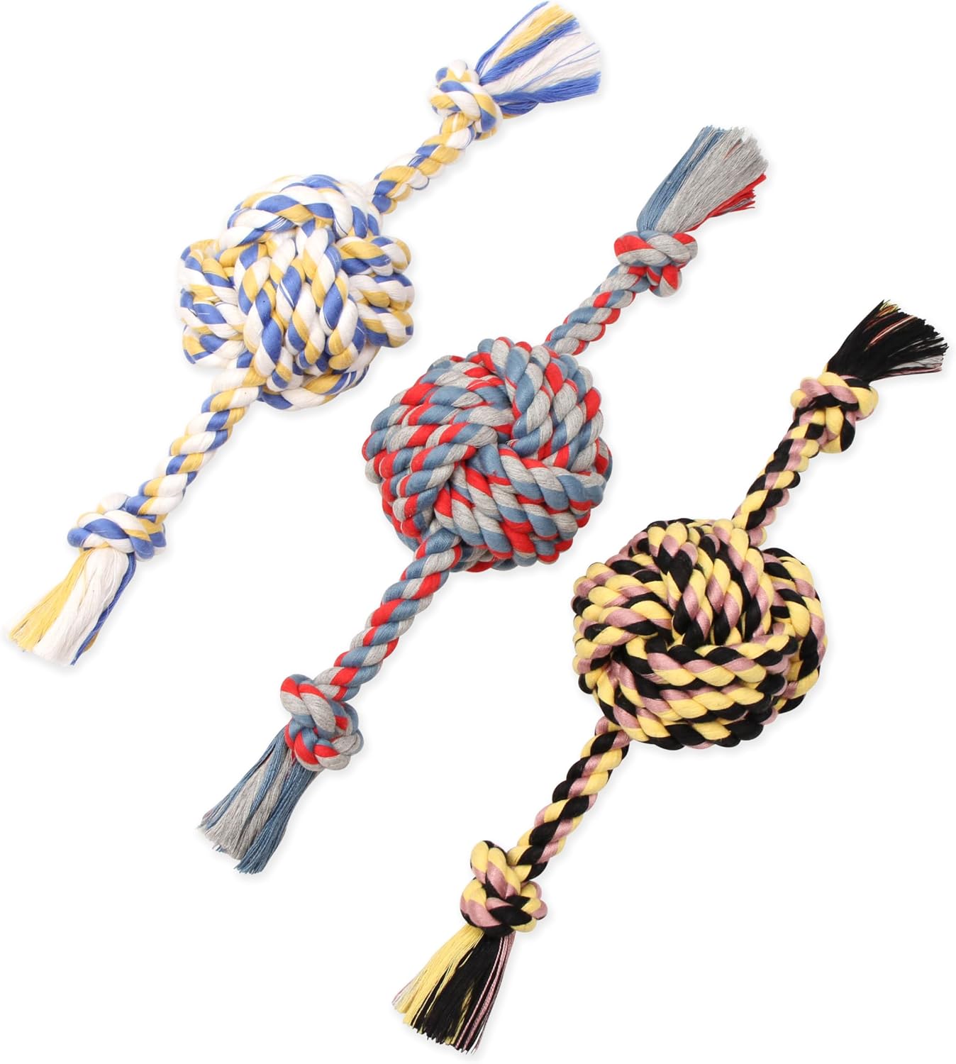 Flossy Chews Color Monkey Fist Ball with Rope Ends, Large, 18-Inch, multi (20096F)