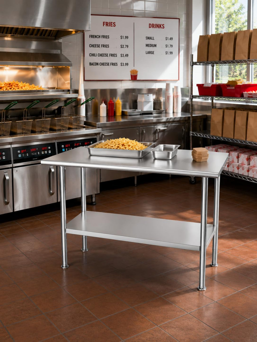 NSF Stainless Steel Prep Table 30X48 inch, Rounded Flat Top