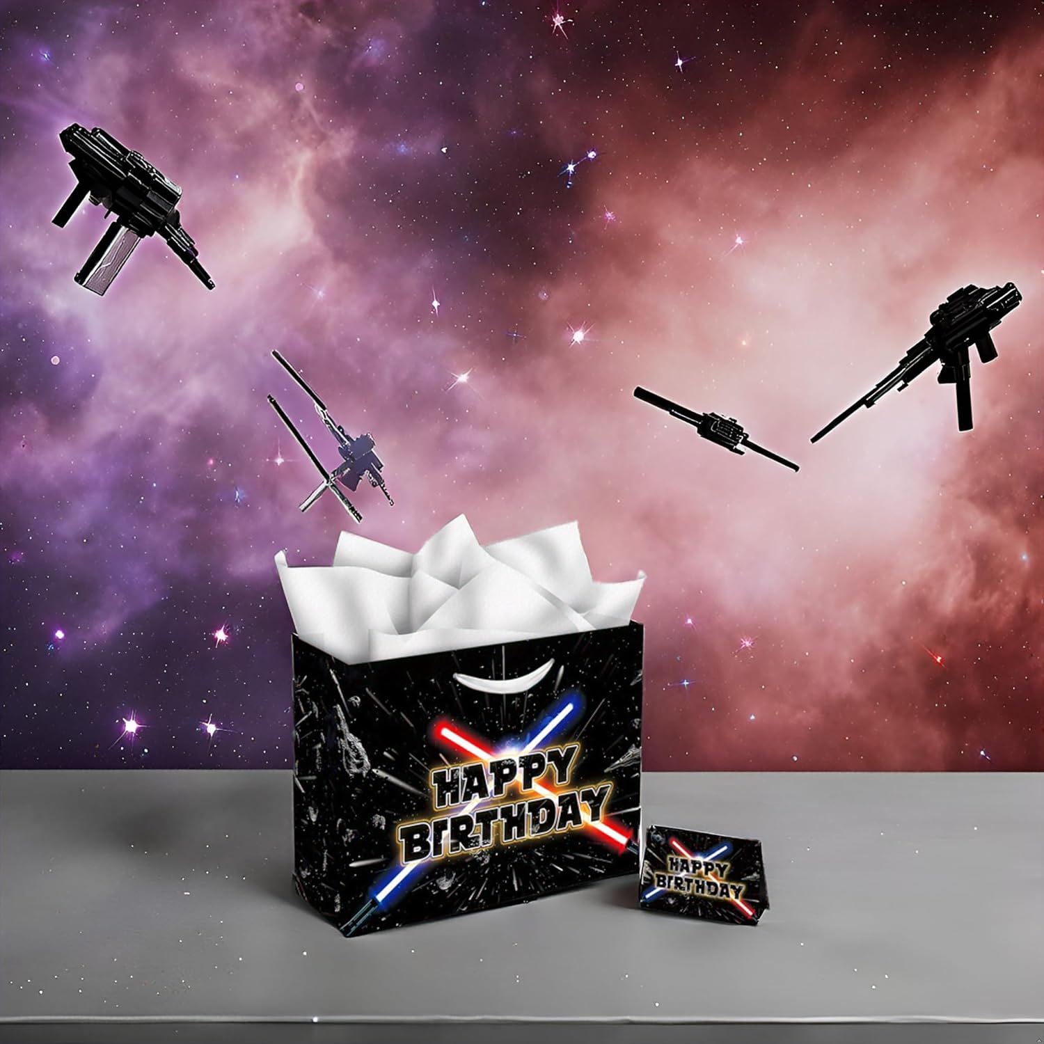 13" Large Star Party Galaxy Gift Bag Set with Greeting Card and Tissue Papers, Happy Birthday Gift Bags for Star