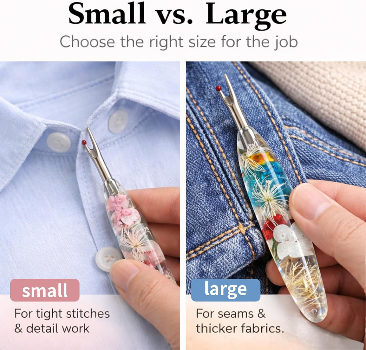Seam Ripper Set, Small & Large Stitch Remover Tools with Resin Handles, Thread Pick Seam Cutter for Sewing, Stitch
