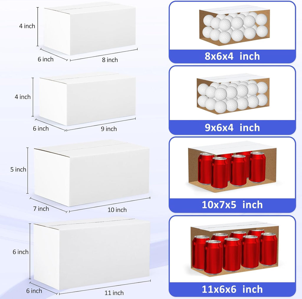 12 Pack Small Shipping Boxes Assorted Sizes, White Corrugated Box Mailers, 8x6x4 &9x6x4 & 10x7x5 & 11x6x6 3 PCS Each
