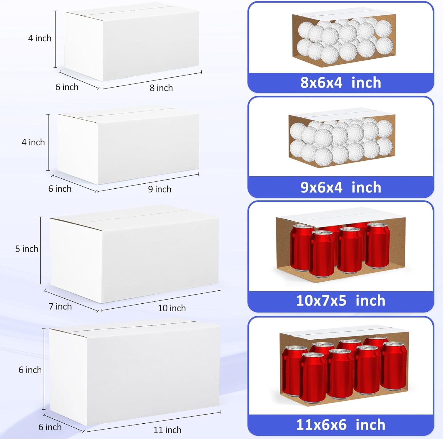 12 Pack Small Shipping Boxes Assorted Sizes, White Corrugated Box Mailers, 8x6x4 &9x6x4 & 10x7x5 & 11x6x6 3 PCS Each
