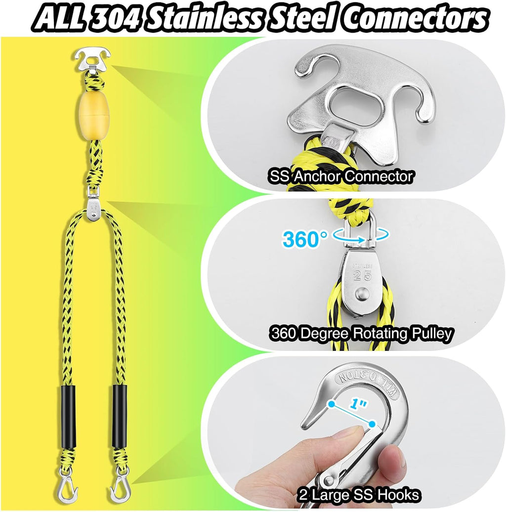 Boat Tow Harness for Tubing, Heavy-Duty 13ft Self Centering Tow Rope Up to 4 Riders with Float Ball, Stainless Steel