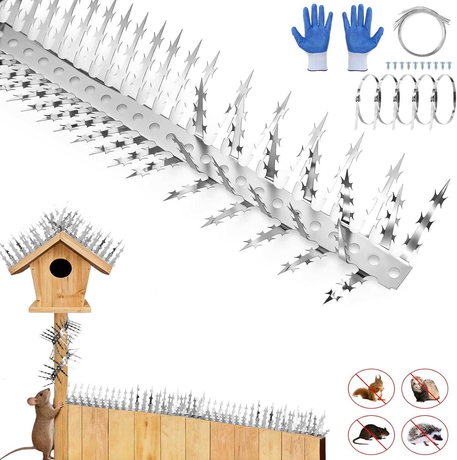 Bird Spikes, Squirrels Spike, Raccoon Snake Deterrent, Squirrel Spikes, Stainless Steel Squirrel baffles for Bird
