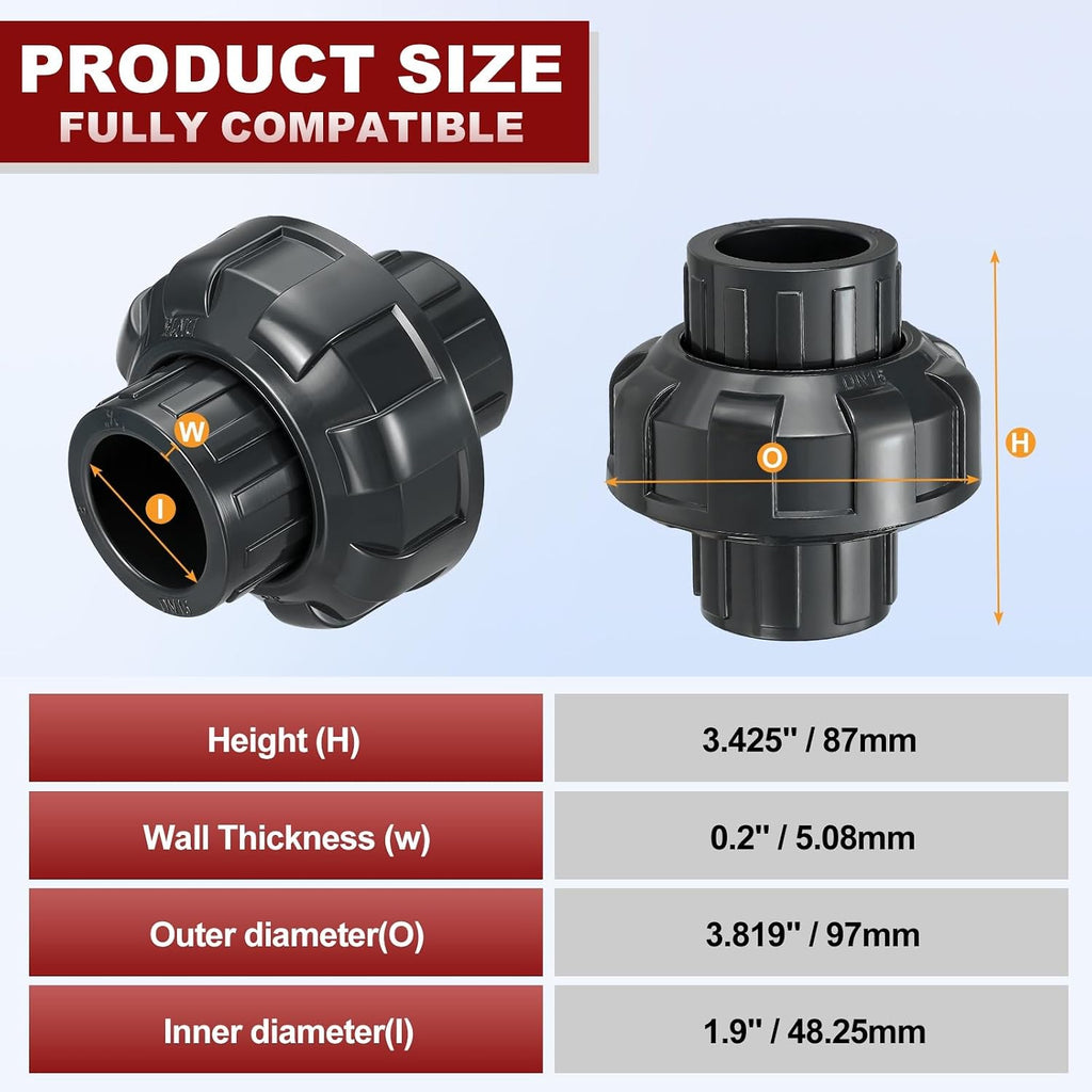 DTGN 4Pcs 1 1/2" PVC Union Coupling Pipe Fitting SCH80 Slip Union Adapter