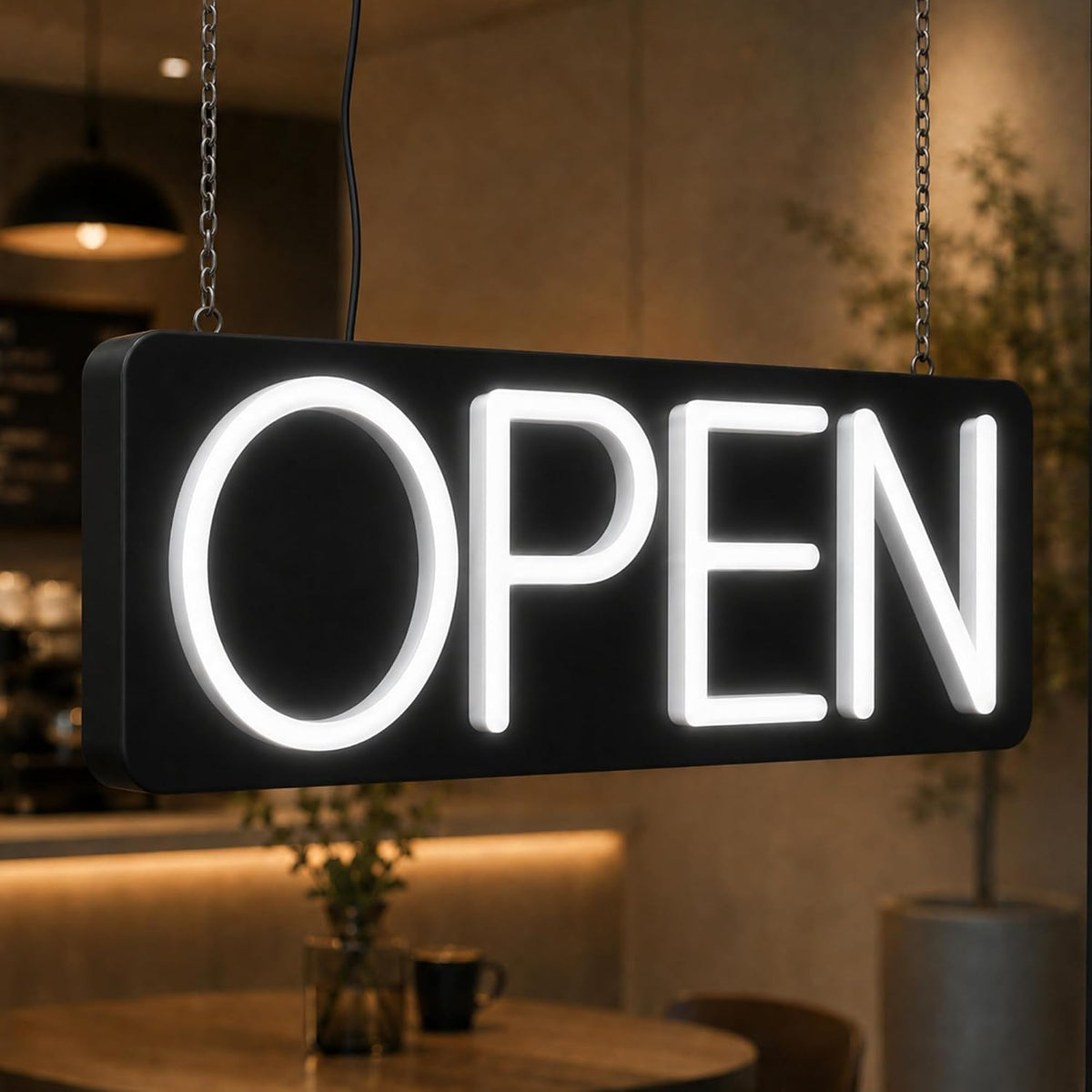White Neon Open Sign 20inx7in LED Light w/Remote Controller, Electric Light Up Open Sign for Business Store